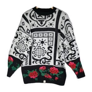 Vintage La Venture Unisex Pullover Knit Oversized Sweater Rose Sun USA NEW